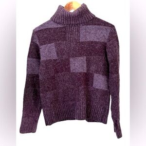 Willi Smith VTG purp ptchwrk lambswool/angora turtlenk swtr SZ M Y2K 90’s